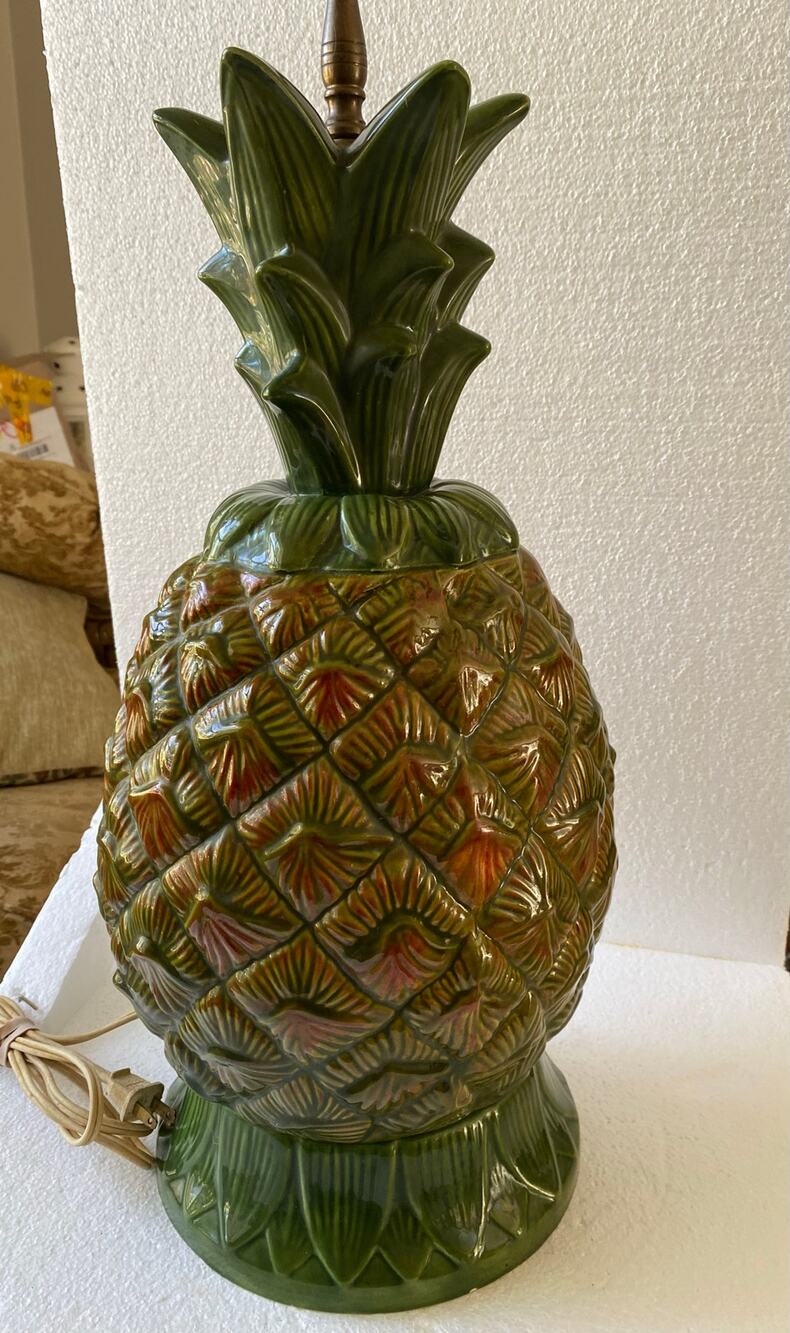 Hand-painted Ceramic Pineapple Lamps in nice as found VINTAGE